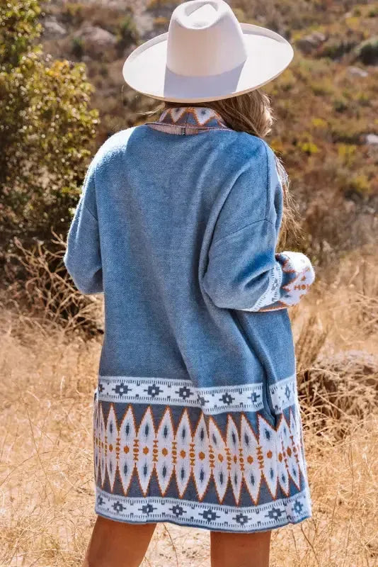 Blue Aztec Knit Duster Cardigan