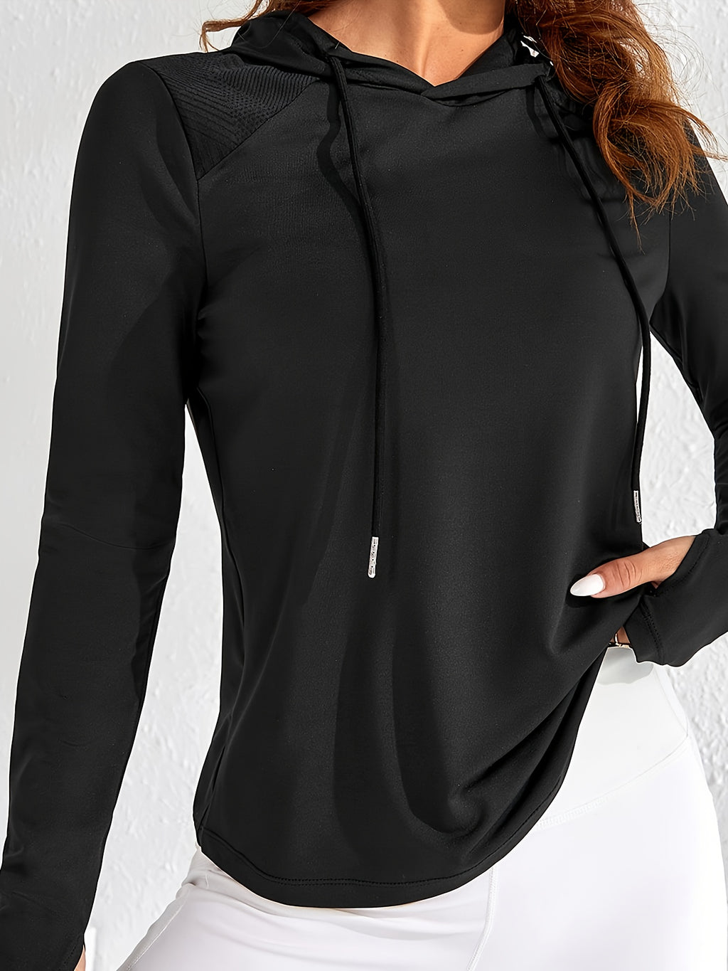 Women'S Light Solid Color Long Sleeve Hooded Sweatshirt - Stretchy Athletic Pullover with Drawstring Hood, All-Season Gym & Casual Wear