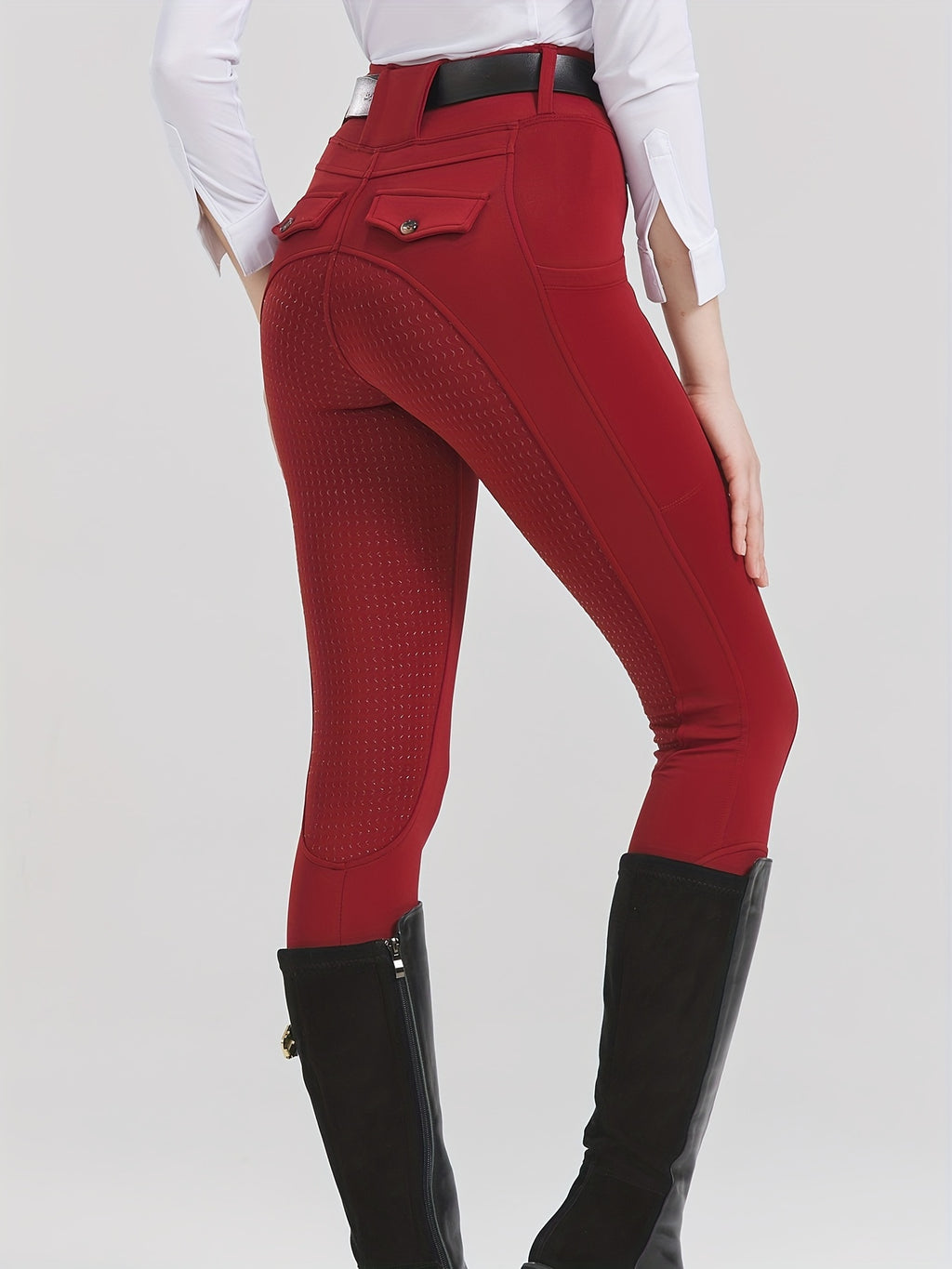 High-Elasticity Brushed Fabric Equestrian Pants with Silicone Grip, All-Season Horse Riding Tights with Pockets, Breathable and Durable