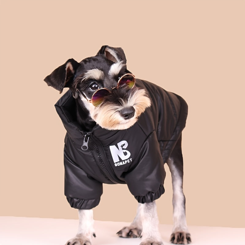 Winter Warm Pet Clothes, Reflective Letter Graphic Dog Coat With Zip Up, Dog Thick Padded Jacket For Cold Seasons Christmas Gift