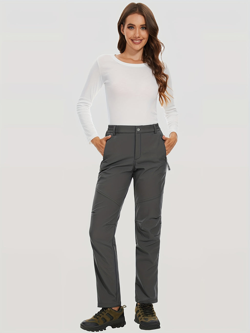 Women'S Thermal Insulated Fleece-Lined Softshell Ski Pants - Winter Warm Hiking Pants with Full-Length Zipper Closure, Snow Skiing Pants for Skiing, Hiking, Outdoor Activities - All-season Casual Outdoor Wear, Hiking Gear, Du