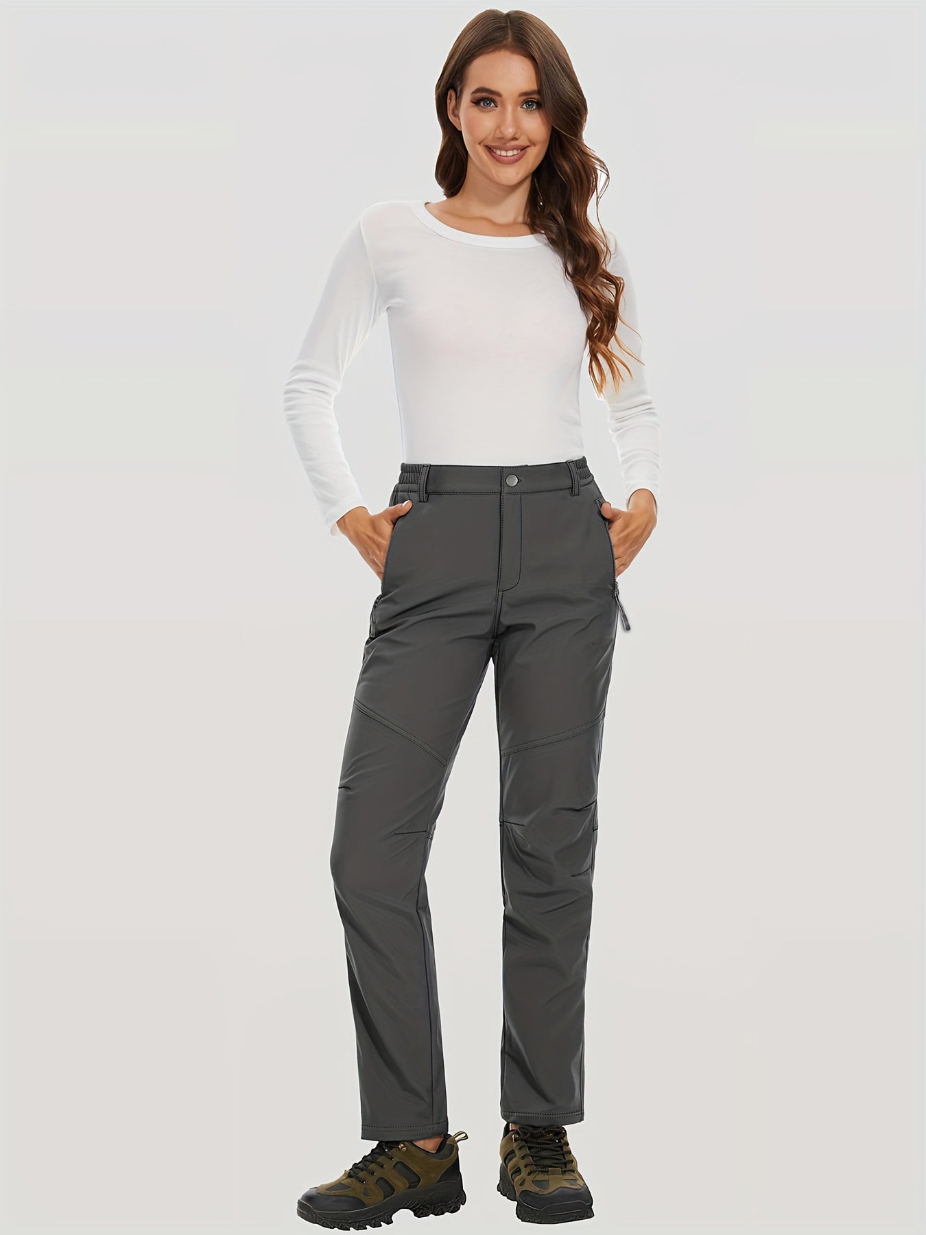 Women'S Thermal Insulated Fleece-Lined Softshell Ski Pants - Winter Warm Hiking Pants with Full-Length Zipper Closure, Snow Skiing Pants for Skiing, Hiking, Outdoor Activities - All-season Casual Outdoor Wear, Hiking Gear, Du