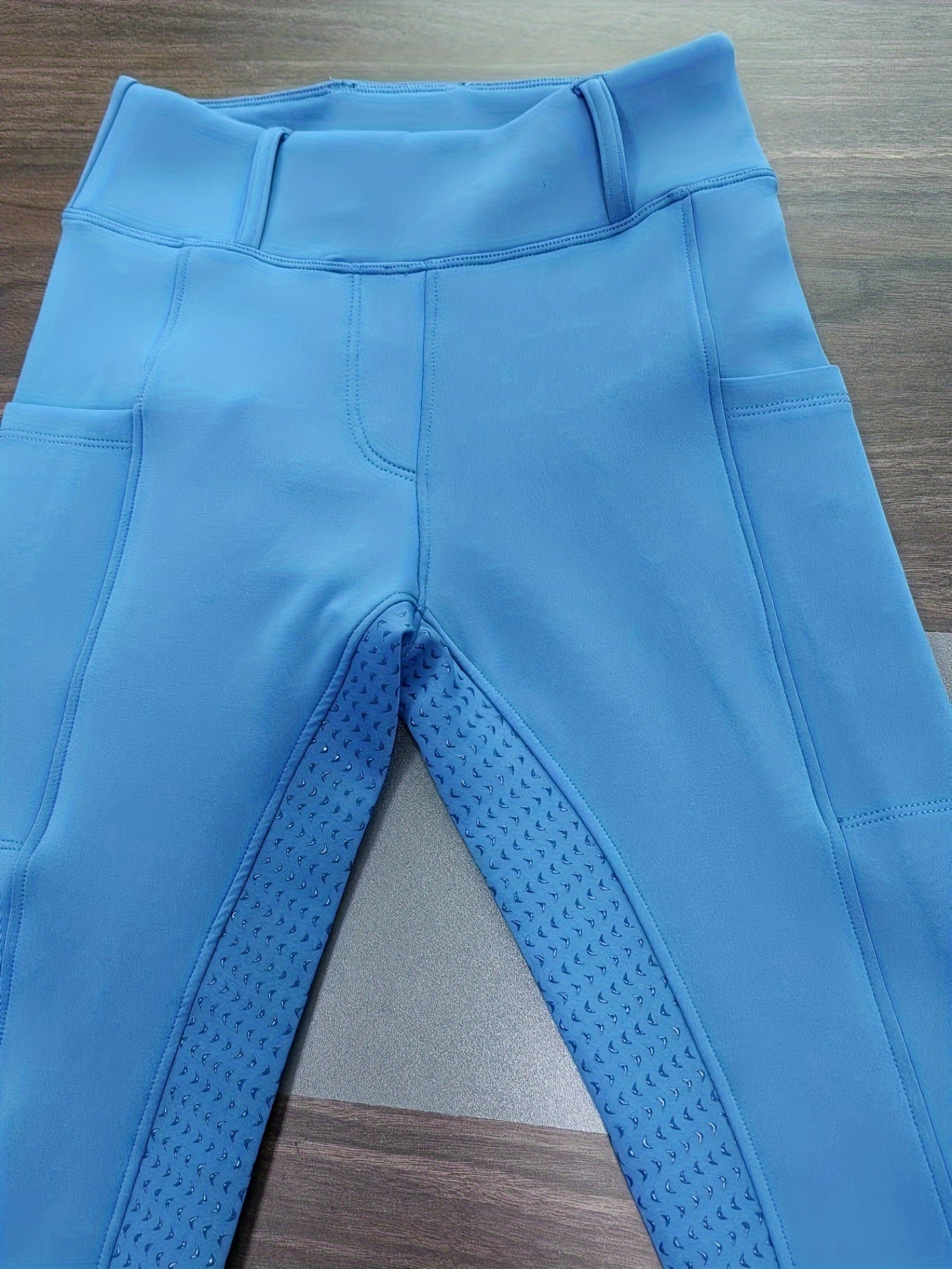 High-Elasticity Brushed Fabric Equestrian Pants with Silicone Grip, All-Season Horse Riding Tights with Pockets, Breathable and Durable