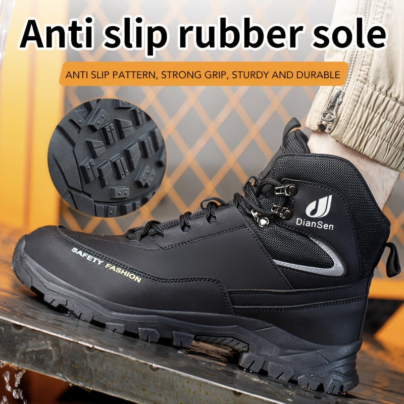 DIAN SEN Men'S Heavy-Duty Steel Toe Work Shoes - Non-Slip TPR Sole, All-Season Indestructible Construction, Impact-Resistant & Anti-Slip Traction - Heavy-Duty Steel Toe