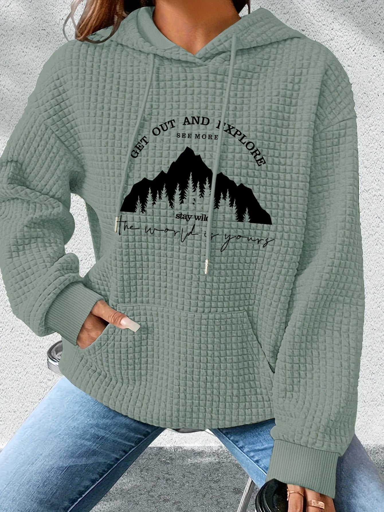 graphic print hoodie, drawstring casual hooded sweatshirt for winter & fall, Women's clothing, Loungewear, Winter Fashion, Urban Style, Geometric Pattern, Cozy Fabric, Quality Stitching, Unisex Style, Printed Hoodie, Women's