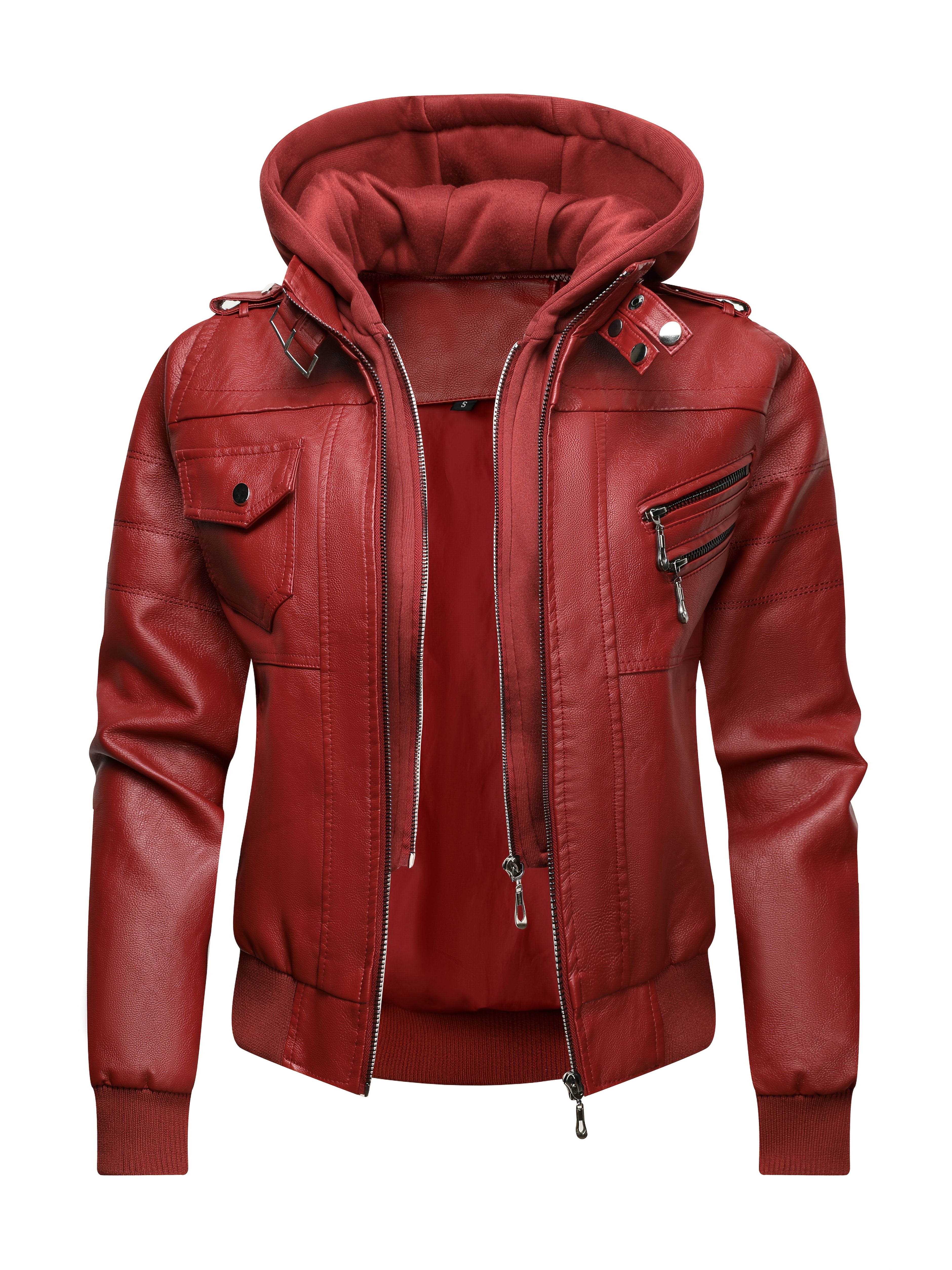 PUPU Women's Retro Leather Jacket - Black Long Sleeve Zipper Front Jacket with Pockets, Machine Washable Casual Outerwear for All Seasons