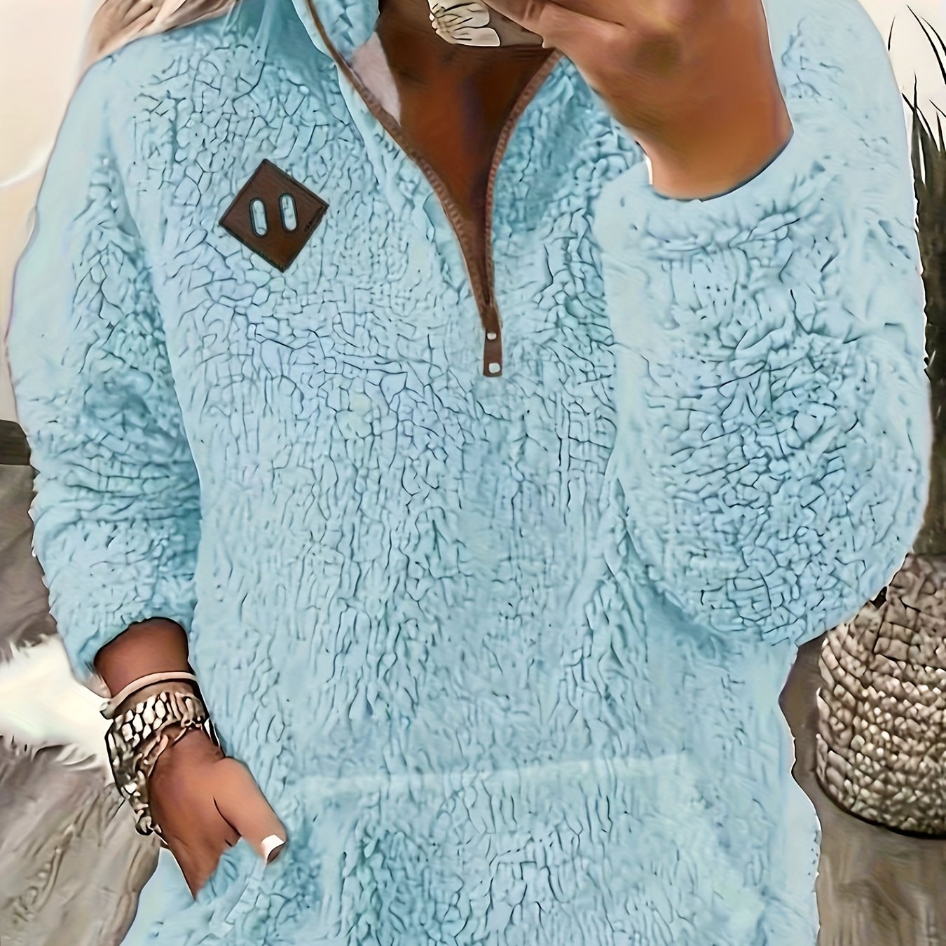 Women'S Cozy Fleece Zip-Up Sweatshirt with Stand Collar - Light Blue, Long Sleeve, Casual Fall/Winter Pullover, Soft & Warm, Perfect for Casual Attire, Casual Winter Wear | Stand Collar Sweatshirt | Zippered Pullover, Sweater