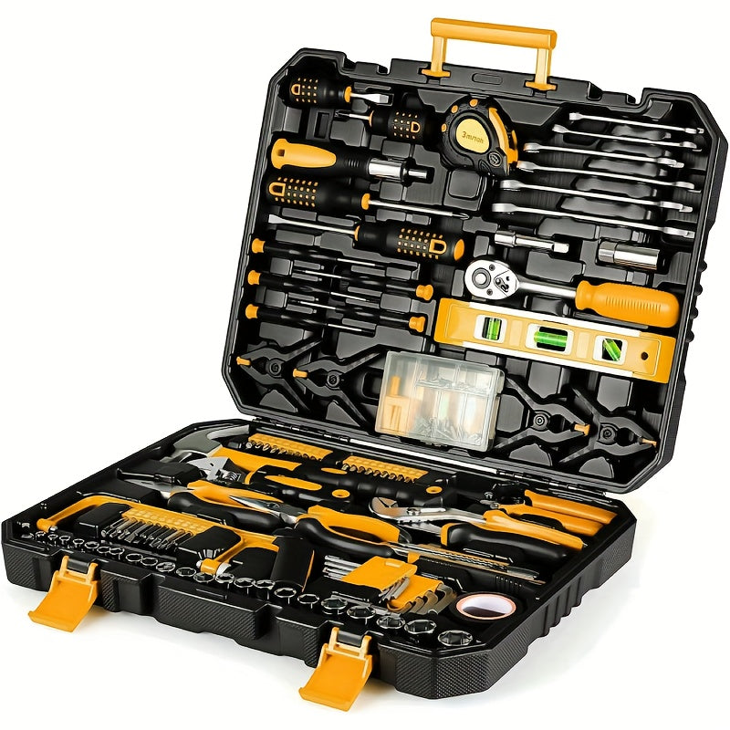 198pcs Heavy-Duty Industrial Hand Tool Set with Socket Wrenches, Screwdrivers, Pliers & Hammer - All-in-One Portable Toolbox with Sturdy Carrying Case, Ergonomic Handle & Organized Compartments - Ideal for Auto Repair, Home M