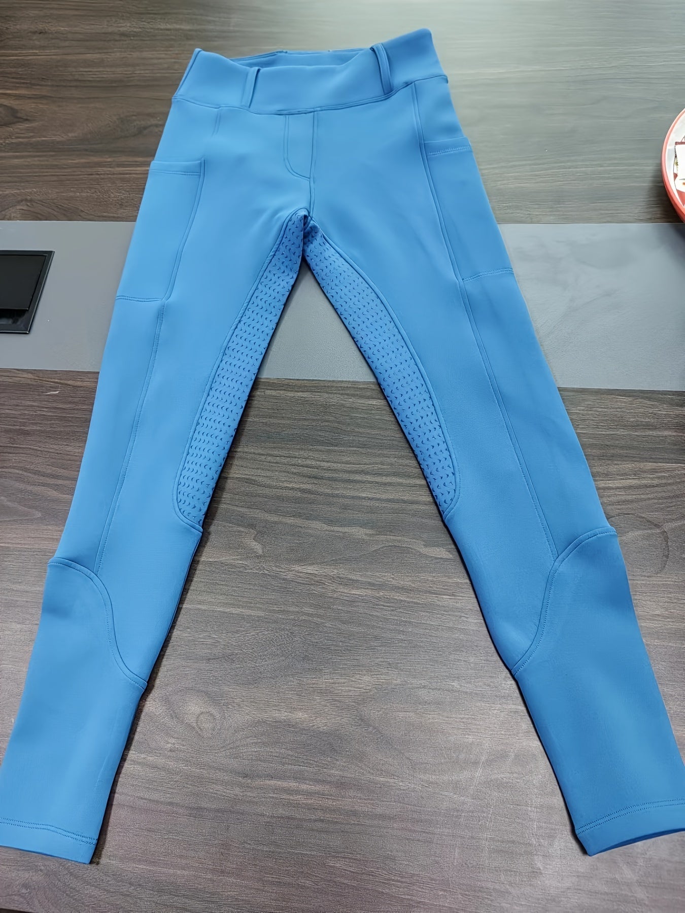 High-Elasticity Brushed Fabric Equestrian Pants with Silicone Grip, All-Season Horse Riding Tights with Pockets, Breathable and Durable