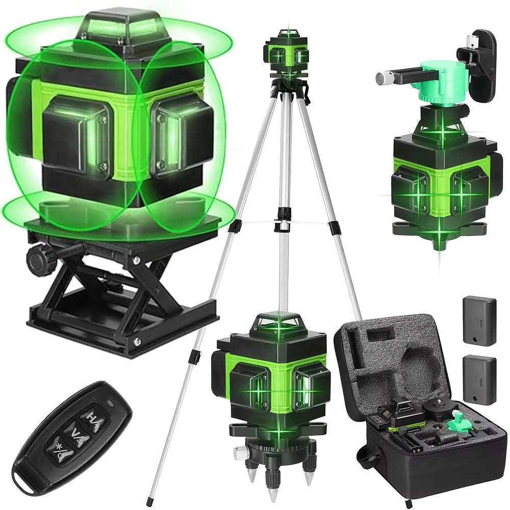 Cross Line Laser, Multifunctional 4D Laser With 12 Lines, Self-levelling Machine, Rechargeable Lithium Battery Level With 2 * 2400 MAh Batteries Green(without Tripod)