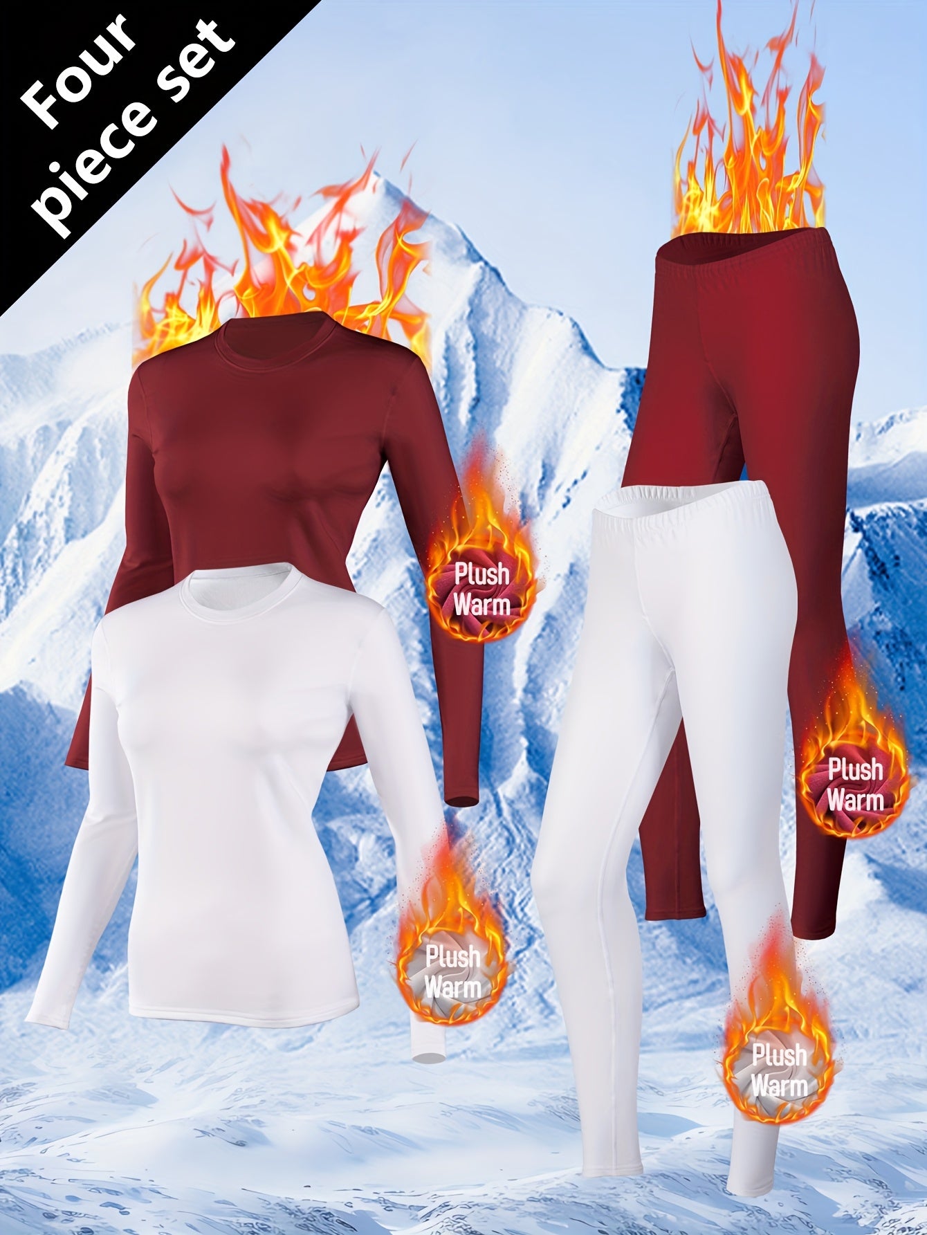 4pcs Autumn Set for Women: Warm Underwear, Fleece-Lined Thermal Base Layer Top and Pants for Winter