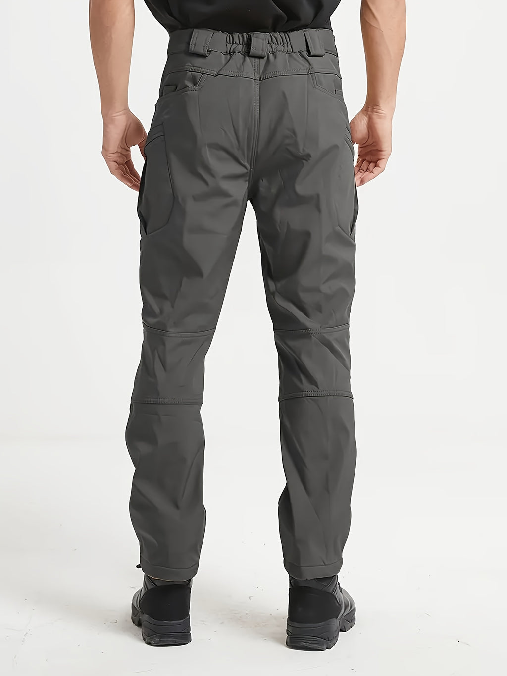 1pc Men's Fleece-Lined Warm Tactical Cargo Pants, Winter Thickened Style with Multiple Front and Back Zippers & Side Slanting Flap Patches for Outdoor Hiking/Fishing, Cold Weather Clothing, Fishing Pants, Rugged Design, Tacti