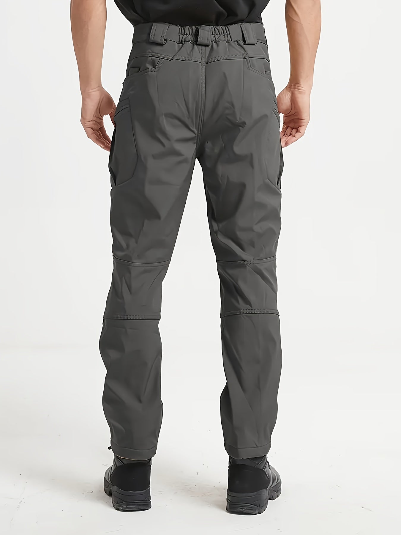 1pc Men's Fleece-Lined Warm Tactical Cargo Pants, Winter Thickened Style with Multiple Front and Back Zippers & Side Slanting Flap Patches for Outdoor Hiking/Fishing, Cold Weather Clothing, Fishing Pants, Rugged Design, Tacti