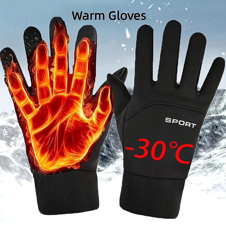 Men'S Winter Outdoor Thermal Gloves - Touchscreen Compatible, Adjustable Drawstring Closure, Breathable Nylon & Polyester Blend, Ideal for Sports, Cycling, and Skiing, Winter Sports Gear | Adjustable Gloves | Durable Gloves,