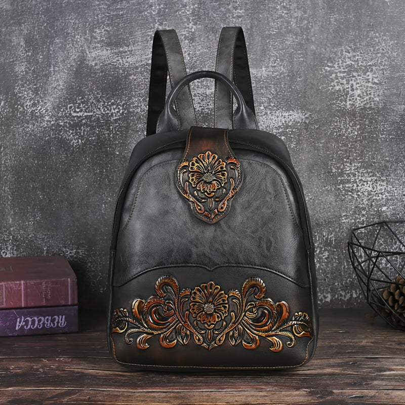 Women's Vintage Western Boho Backpack - Large Capacity Handbag with Floral & Lace-like Paisley Print, Adjustable Shoulder Straps, Golden-Tone Hardware (Coffee/Dark Brown/Tortoiseshell),, Travel