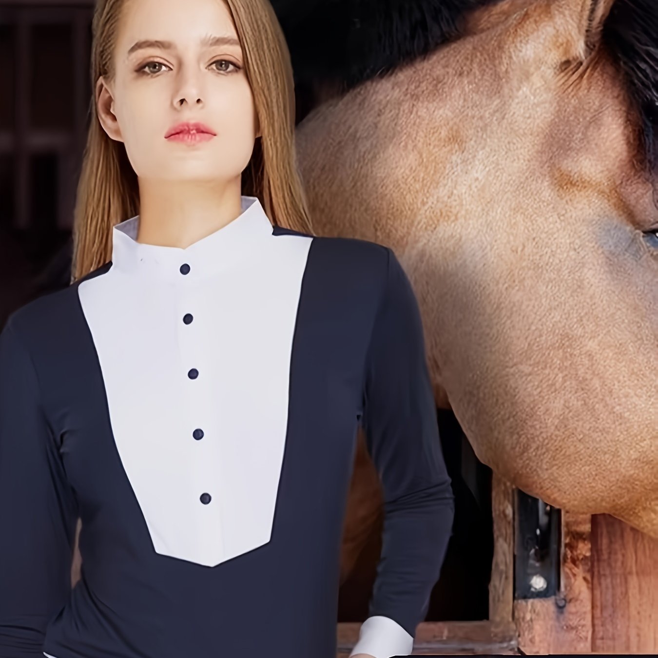 Maglia Equestre Donna Maniche Lunghe - Elastica Slim Fit con Collo Alto