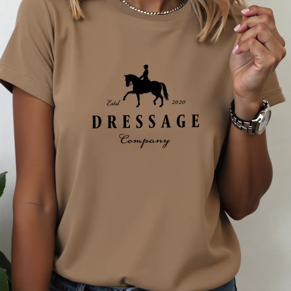Women'S Elegant Dressage Graphic T-Shirt - White Tee with Black Dressage Text, Soft Breathable Polyester Blend Shirt for Equestrian Events, Casual Attire & Casual Outfits - All-Season Women'S Top, Horse T Shirt, Outdoor Activ