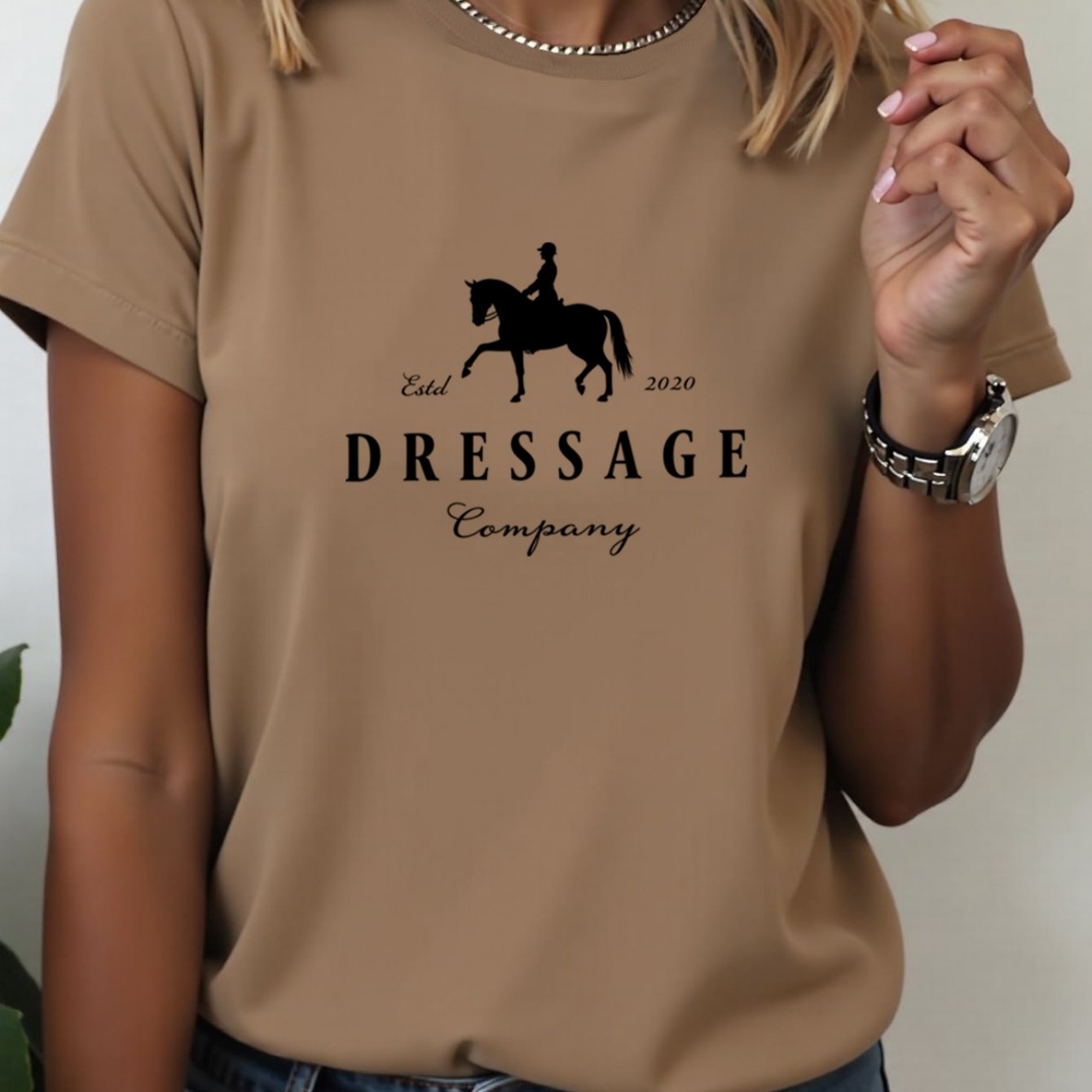 Women'S Elegant Dressage Graphic T-Shirt - White Tee with Black Dressage Text, Soft Breathable Polyester Blend Shirt for Equestrian Events, Casual Attire & Casual Outfits - All-Season Women'S Top, Horse T Shirt, Outdoor Activ