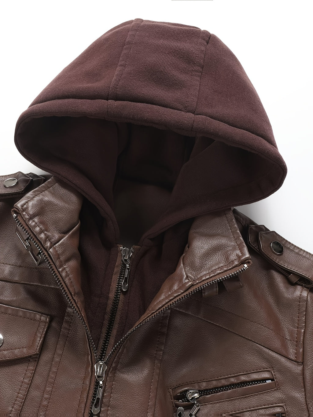 PUPU Women's Retro Leather Jacket - Black Long Sleeve Zipper Front Jacket with Pockets, Machine Washable Casual Outerwear for All Seasons