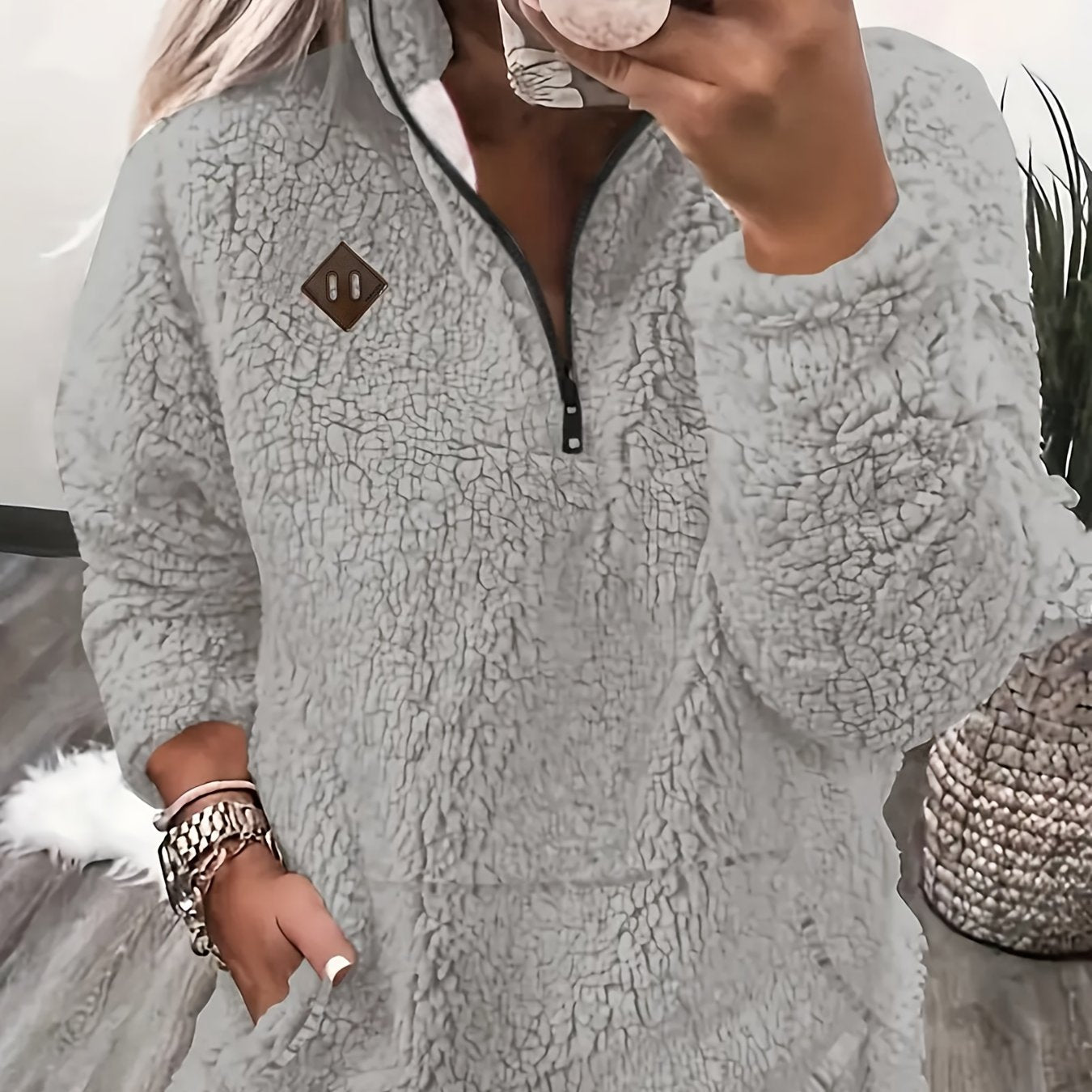 Women'S Cozy Fleece Zip-Up Sweatshirt with Stand Collar - Light Blue, Long Sleeve, Casual Fall/Winter Pullover, Soft & Warm, Perfect for Casual Attire, Casual Winter Wear | Stand Collar Sweatshirt | Zippered Pullover, Sweater