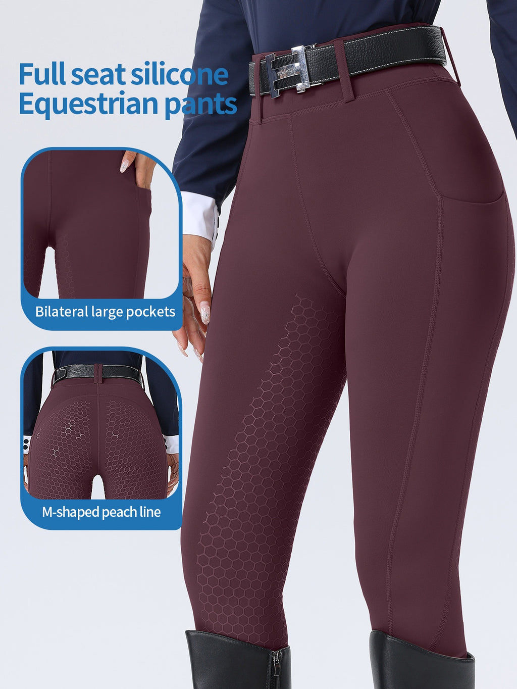 Women's High-Waisted Equestrian Riding Pants - Full Seat Stretch Slim-Fit Bifur Gaps, Durable Machine-Washable Trousers with Pockets for Horseback Riding & All-Season Wear
