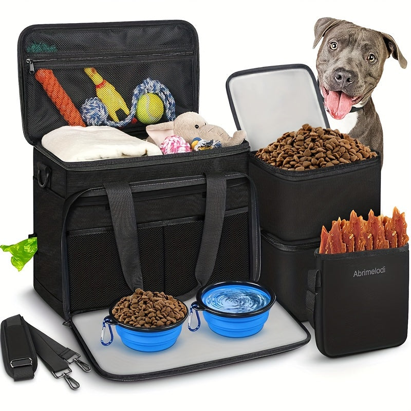 6pcs/set Dog Travel Bag, Large Pet Travel Kit for Supplies Includes 2 Food Containers, 1 Travel Organizer for Dogs, 2 Collapsible Bowls, 1 Treat Pouch, Dog Weekend Overnight Travel Bag Luggage Halloween Gift