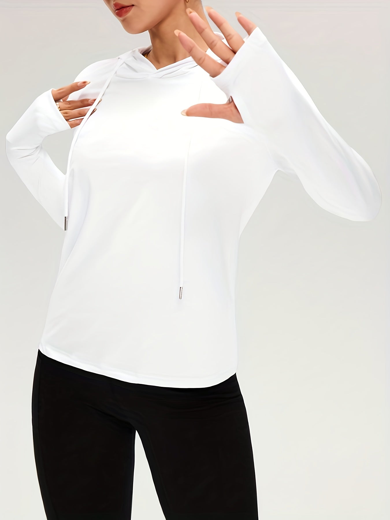 Women'S Light Solid Color Long Sleeve Hooded Sweatshirt - Stretchy Athletic Pullover with Drawstring Hood, All-Season Gym & Casual Wear