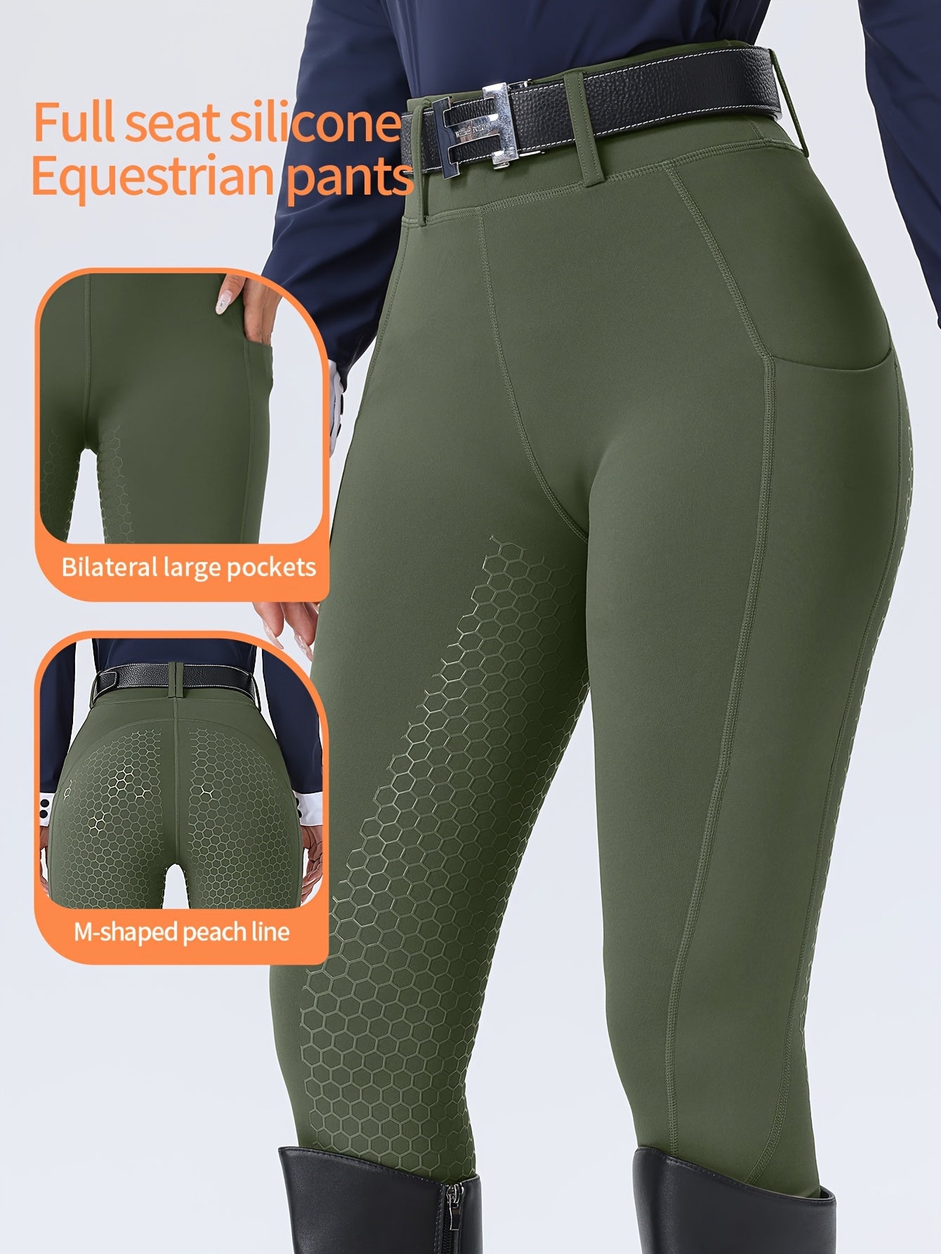 Women's High-Waisted Equestrian Riding Pants - Full Seat Stretch Slim-Fit Bifur Gaps, Durable Machine-Washable Trousers with Pockets for Horseback Riding & All-Season Wear
