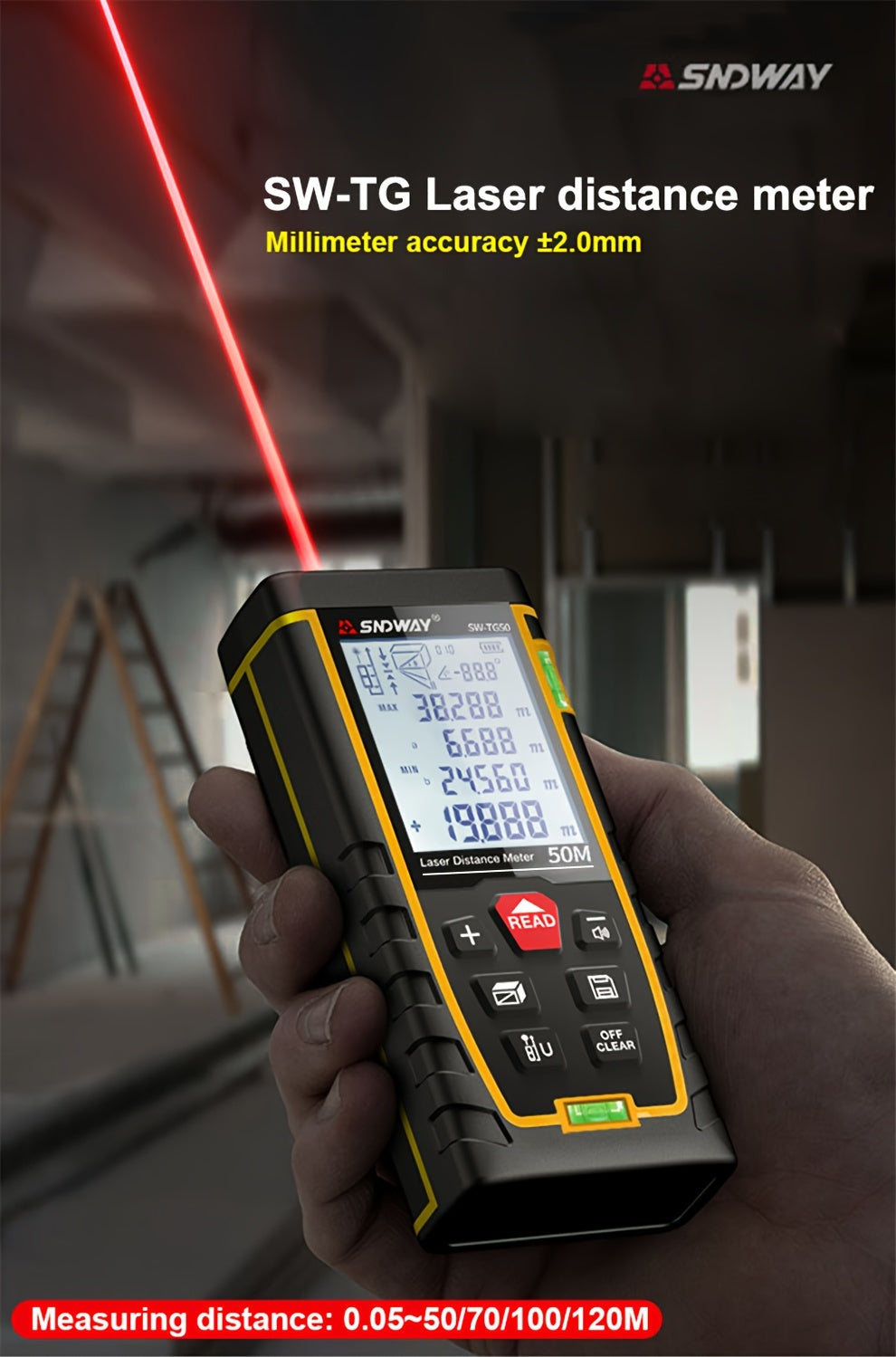 Sndway Laser Distance Meter Digital Trena Laser Tape Range Finder Build Measure Device Elecctronic Ruler Laser Tape Measure Roulette Without 1.5V AAA Battery