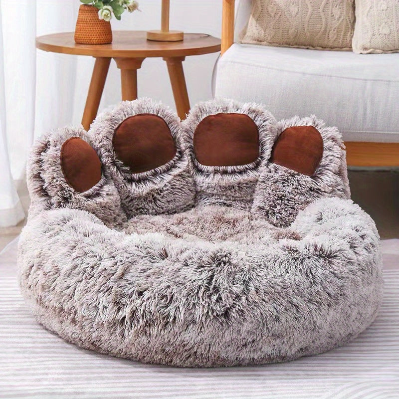Cute Bear Paw Shape Dog Bed & Cat Bed, Calming Donut Dog Bed, Warming Cozy Soft Dog Round Bed, Plush Dog Cat Cushion Bed Christmas Gift