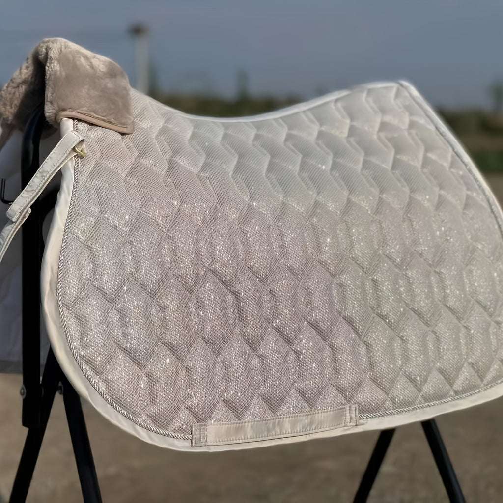 Tappetino Dressage Glitter Mesh con Banda Pelliccia Removibile - Bianco/Viola/Blu