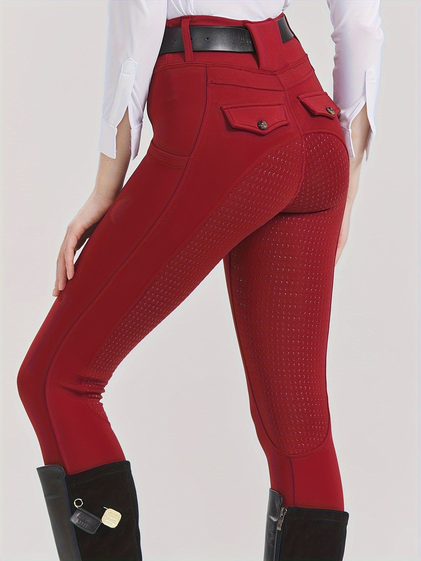 High-Elasticity Brushed Fabric Equestrian Pants with Silicone Grip, All-Season Horse Riding Tights with Pockets, Breathable and Durable