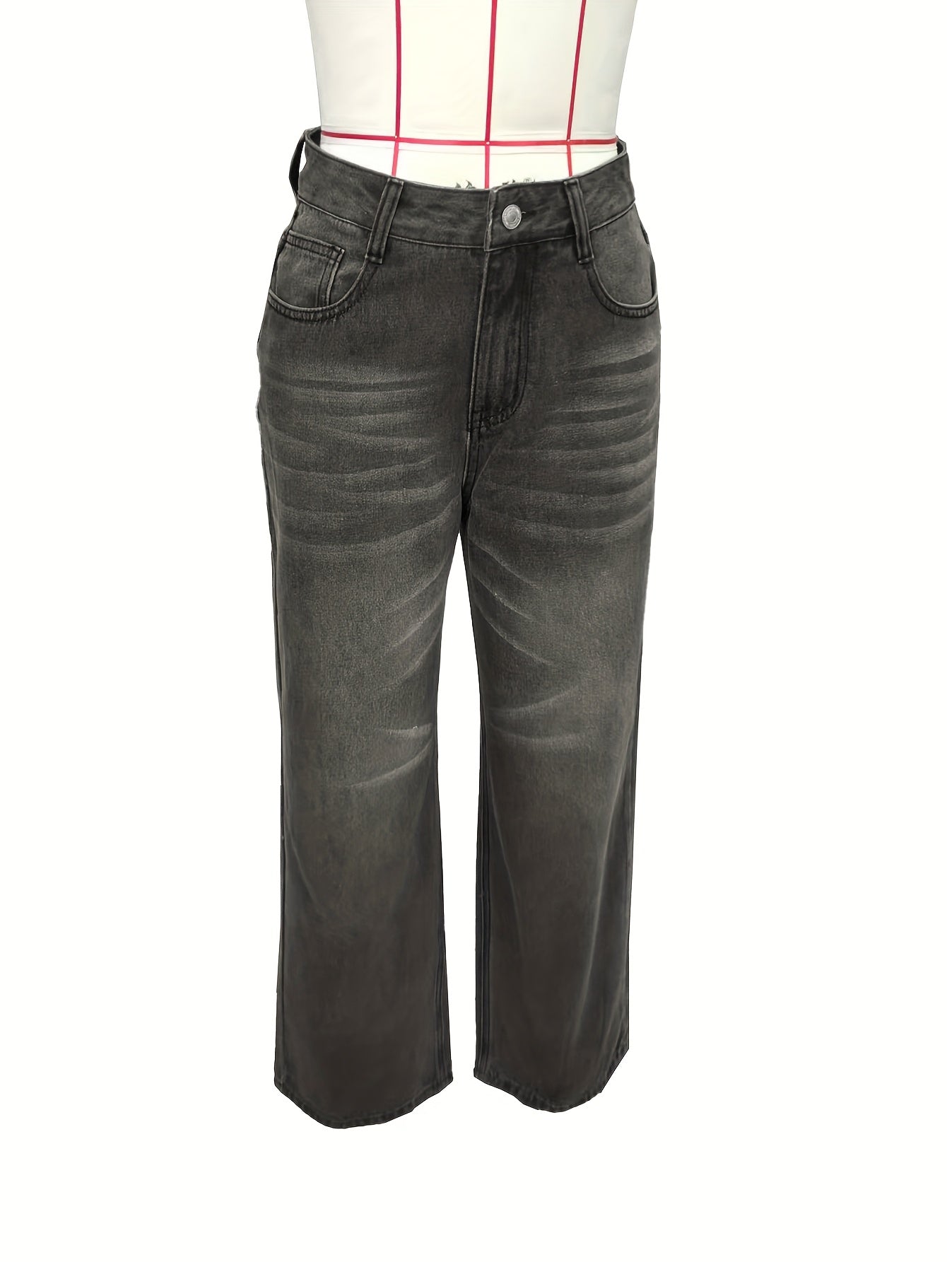 Women'S Y2K Vintage Washed Denim Jeans - Low-Rise Baggy Straight-Leg Pants, Non-Stretch Comfort Fit for Casual & Streetwear, Retro 90s Style, Light Blue, Button Closure, All-Season Wear, Casual Attire Jeans | Vintage Washed J