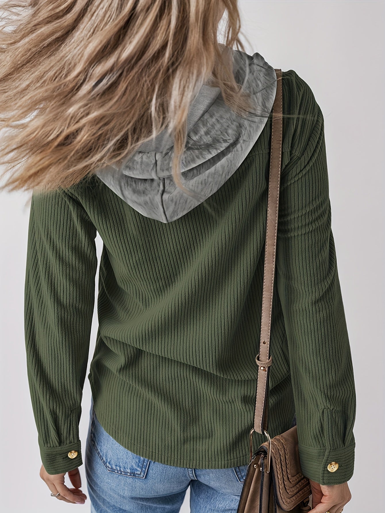 Women'S Casual Long Sleeve Hooded Jacket - Solid Color Black, Button-Up Front, Cozy Fall/Winter Outerwear with Drawstring Hood, Buttoned Cuffs, and Chest Pockets, Casual Wear Hoodie | Minimalist Fashion | Functional Pockets