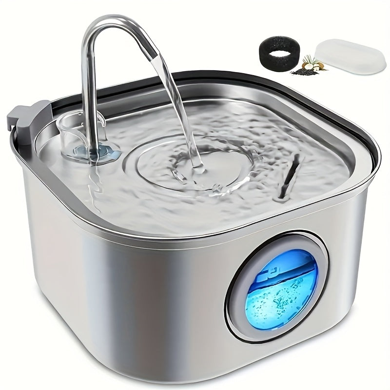 3.2L/108z Automatic Cat Water Fountain Stainless Steel Pet Water Feeder Dog Water Fountain with window Multi-Filtration System Silent Suitable for Many Pets Easy to Clean 2 Flow Mode plug-in Cat and Dog Water Feeder No 5V 1A