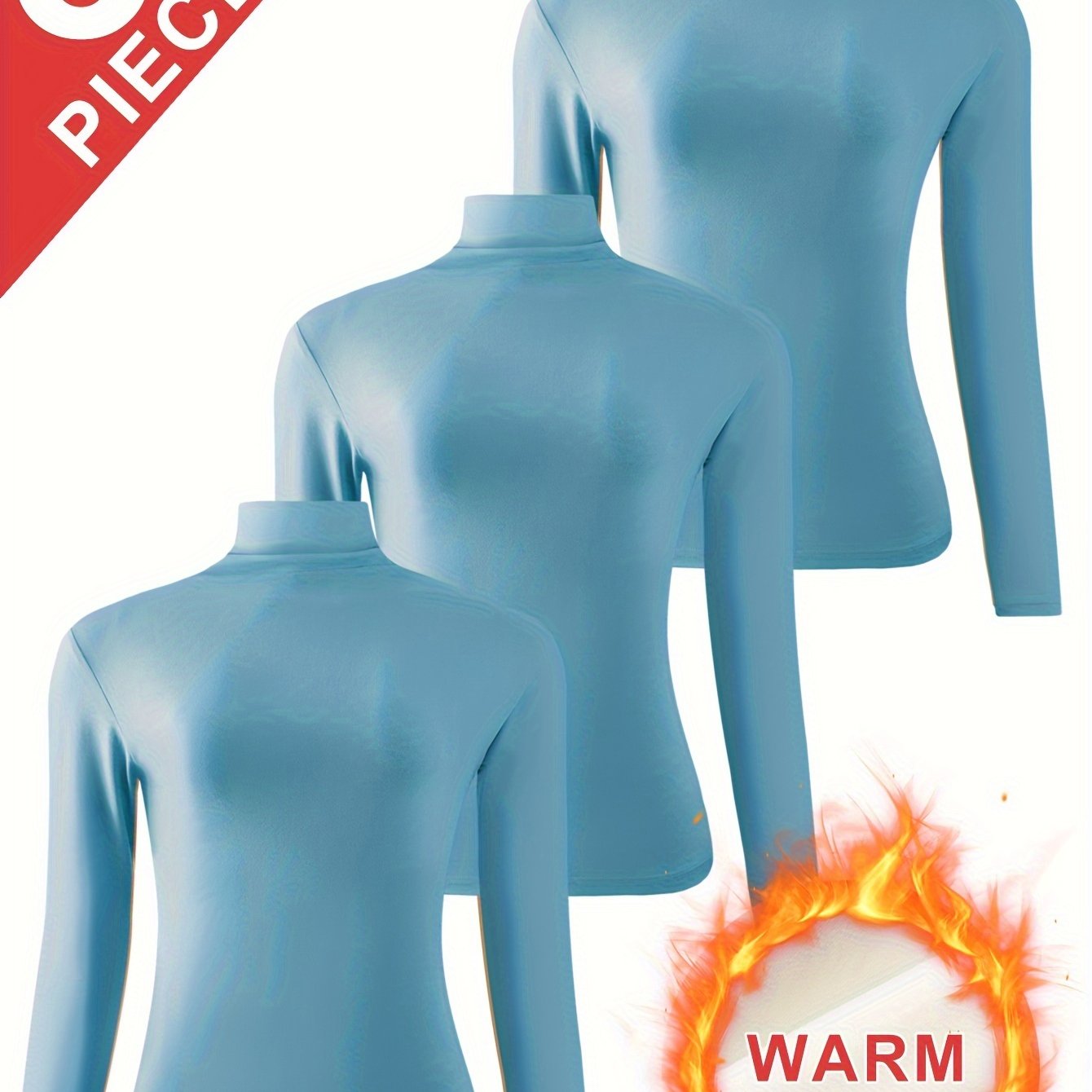 [3pcs Women'S Thermal Base Layer Tops] 3-Pack Women'S Thermal Base Layer Tops, Polyester Knit Warm Half-Turtleneck Shirts for Autumn and Winter