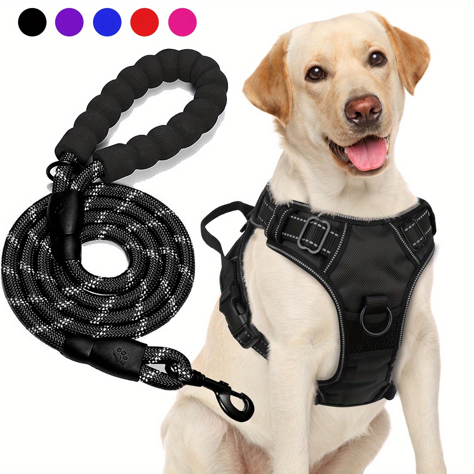 JOYTALE Dog Harness and Leash set,No Pull Adjustable Reflective Oxford Dog Harness Easy Control Medium Large Dog Harness with A Free Heavy Duty 152.4cm Dog Leash