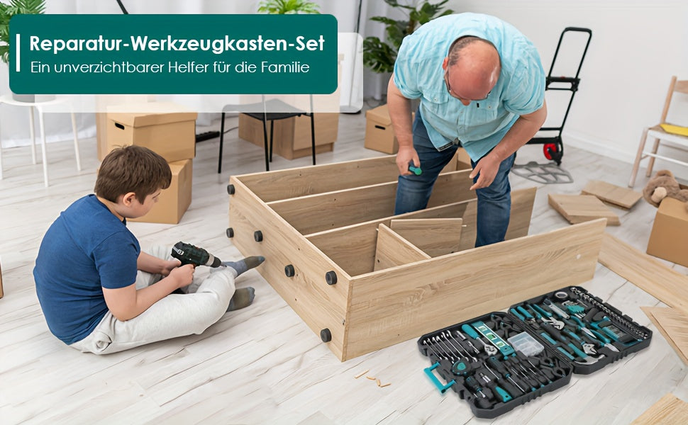 198pcs Heavy-Duty Industrial Hand Tool Set with Socket Wrenches, Screwdrivers, Pliers & Hammer - All-in-One Portable Toolbox with Sturdy Carrying Case, Ergonomic Handle & Organized Compartments - Ideal for Auto Repair, Home M