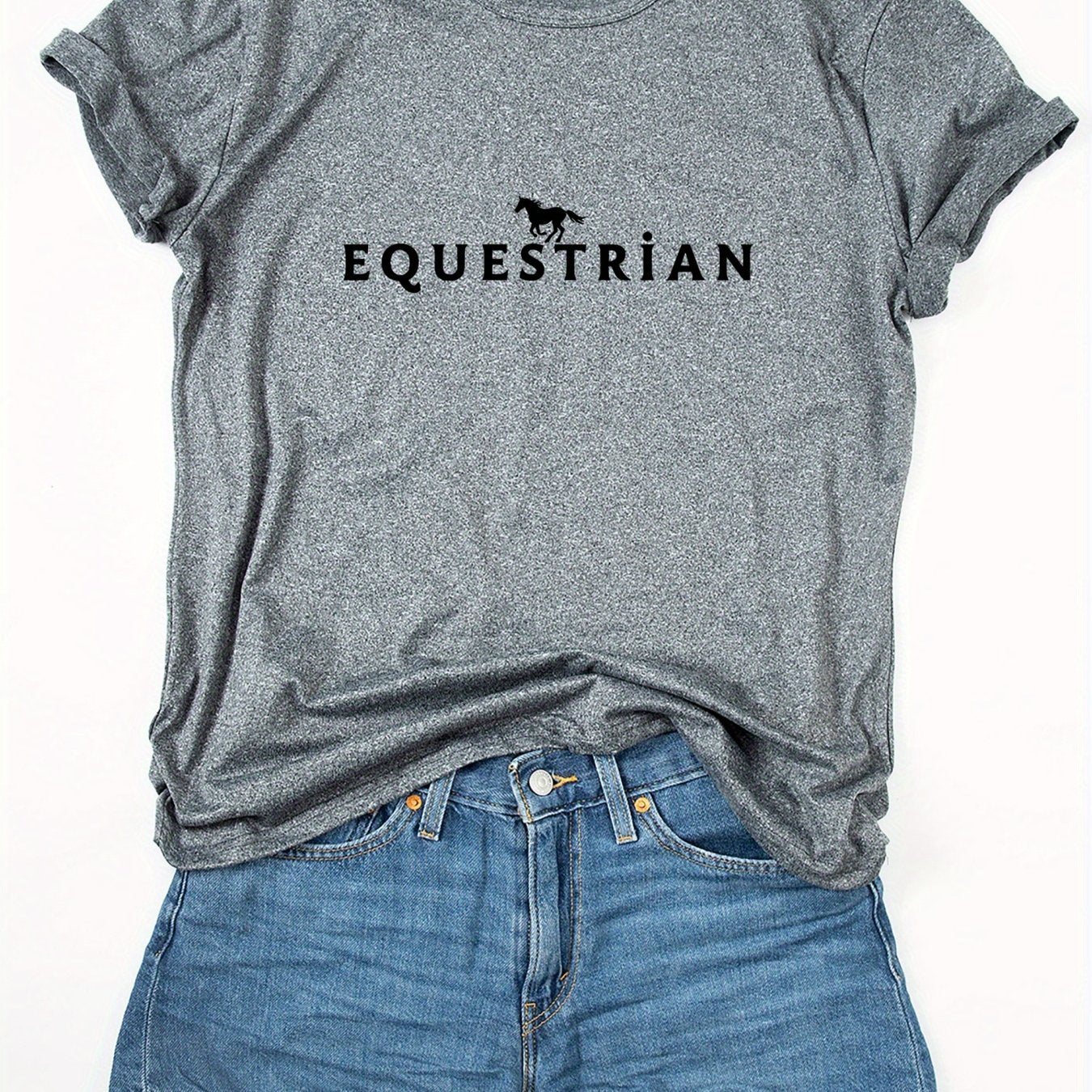 Women'S Equestrian Graphic T-Shirt - Black with Bold Equestrian Text - Stretchy Comfort Fit Horseback Riding Tee for Women - All-Season Casual Everyday & Riding Apparel - Equestrian Clothing, Horse Tshirt, Round Neckline Shir
