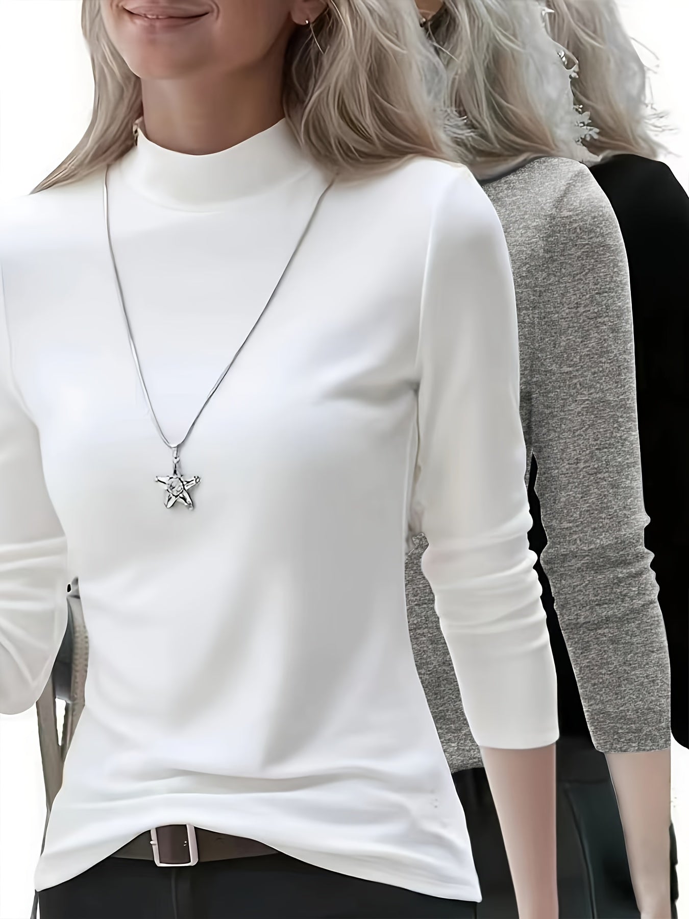 3pcs Women'S Thermal Tops - Long Sleeve Crew Neck, Solid Color, Stretchy & Warm, Casual Style for Fall/Winter, Perfect for Layering or Standalone Outfits, Winter Clothing | Crew Neck Tops | Stretchy Fabric