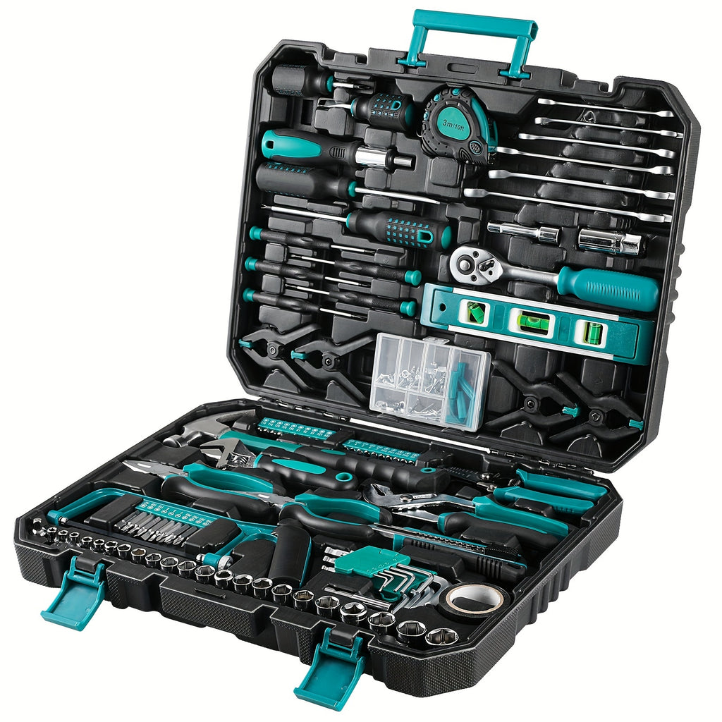 198pcs Heavy-Duty Industrial Hand Tool Set with Socket Wrenches, Screwdrivers, Pliers & Hammer - All-in-One Portable Toolbox with Sturdy Carrying Case, Ergonomic Handle & Organized Compartments - Ideal for Auto Repair, Home M