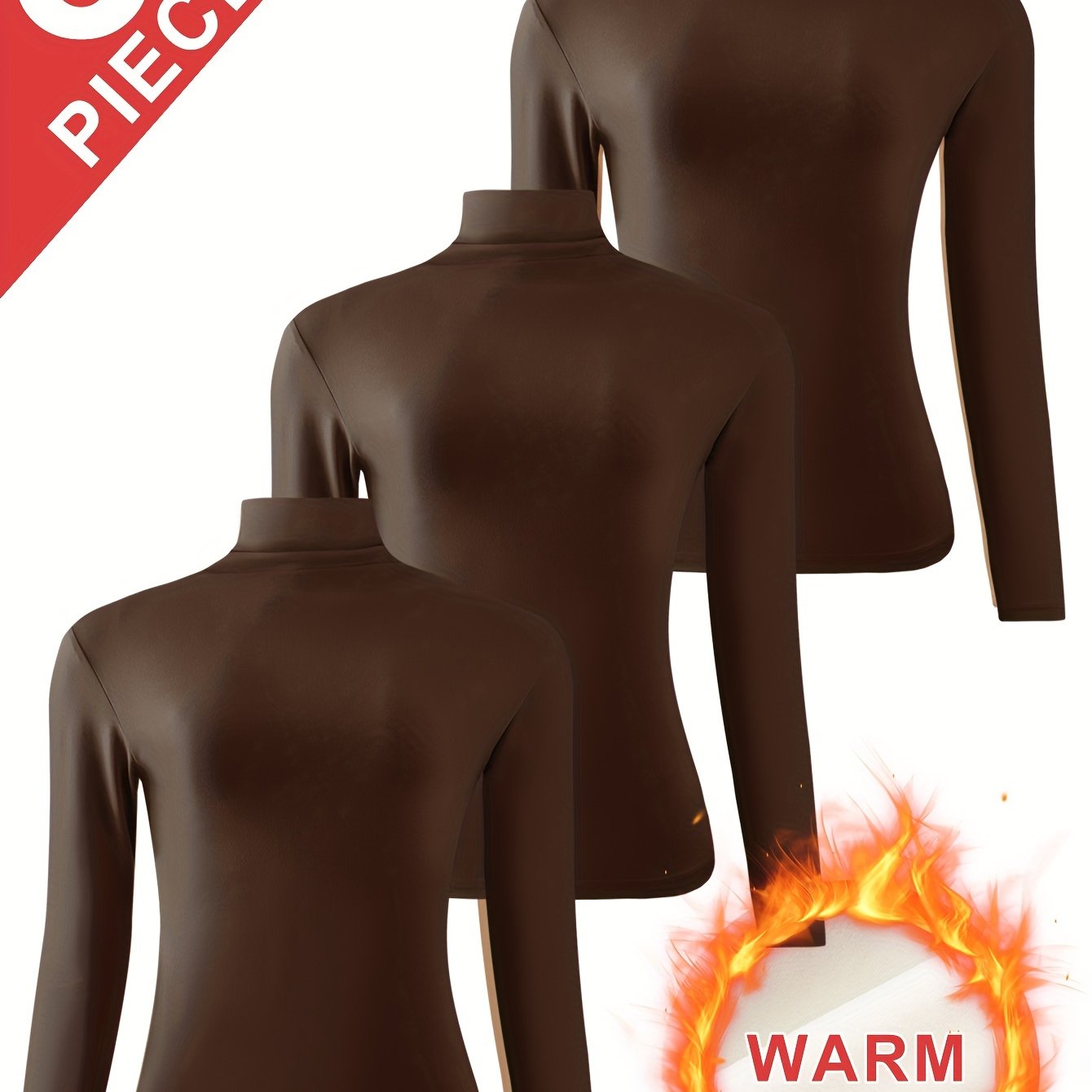 [3pcs Women'S Thermal Base Layer Tops] 3-Pack Women'S Thermal Base Layer Tops, Polyester Knit Warm Half-Turtleneck Shirts for Autumn and Winter