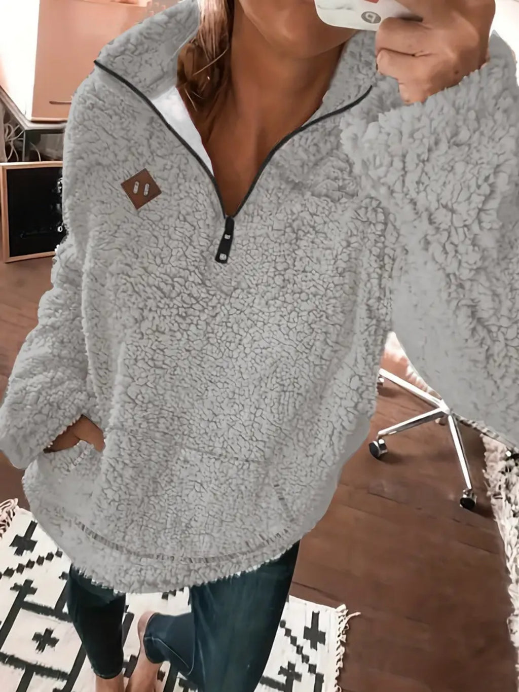 Women'S Cozy Fleece Zip-Up Sweatshirt with Stand Collar - Light Blue, Long Sleeve, Casual Fall/Winter Pullover, Soft & Warm, Perfect for Casual Attire, Casual Winter Wear | Stand Collar Sweatshirt | Zippered Pullover, Sweater