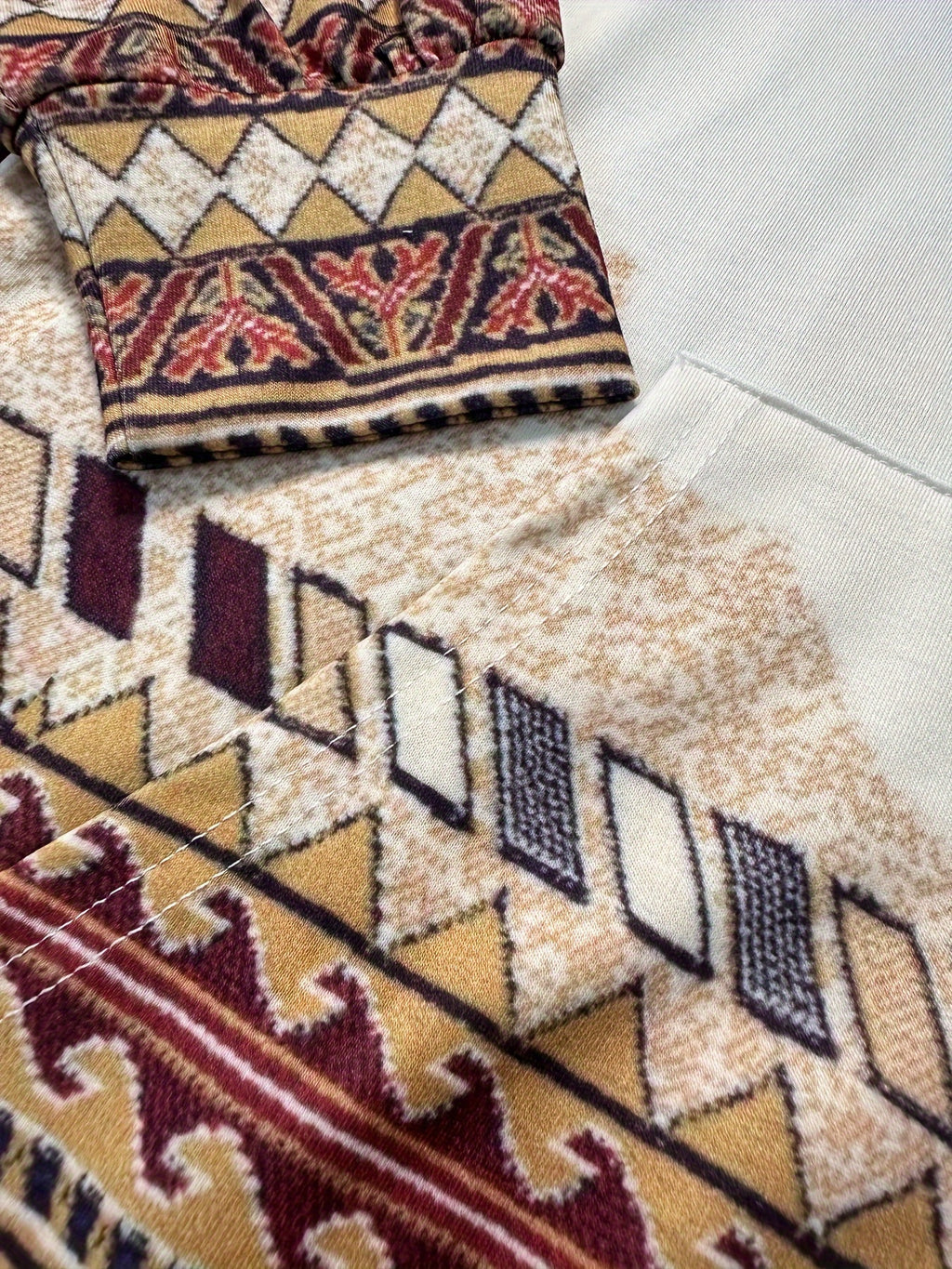 Women's Western Bohemian Hooded Pullover Sweatshirt - Retro Geometric Print with Turquoise Accents, Adjustable Drawstring Hood, Machine Washable Casual Top for All Seasons, Versatile Clothing | Detailed Motif