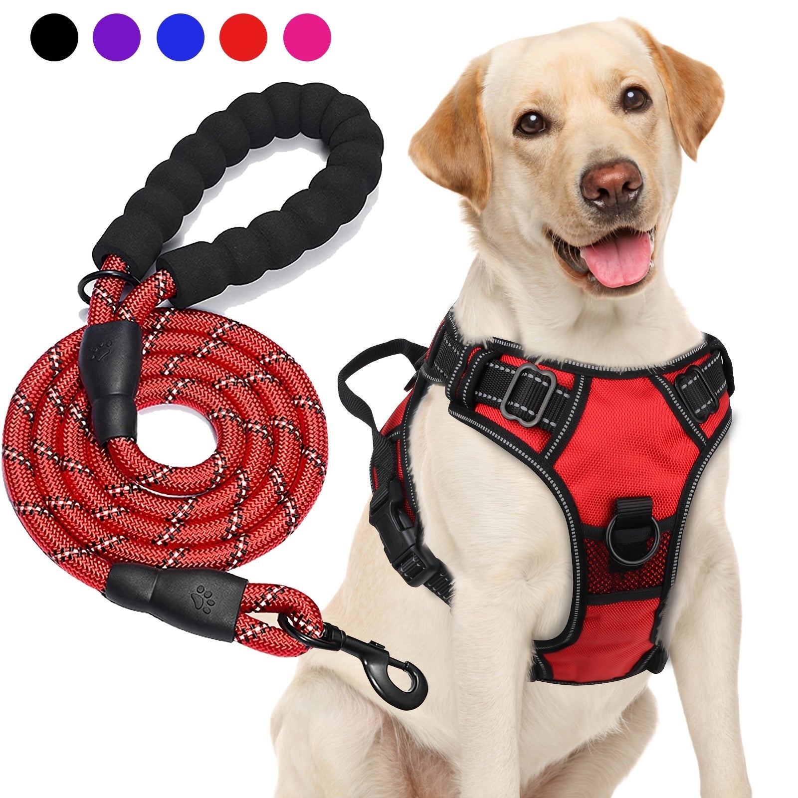 JOYTALE Dog Harness and Leash set,No Pull Adjustable Reflective Oxford Dog Harness Easy Control Medium Large Dog Harness with A Free Heavy Duty 152.4cm Dog Leash