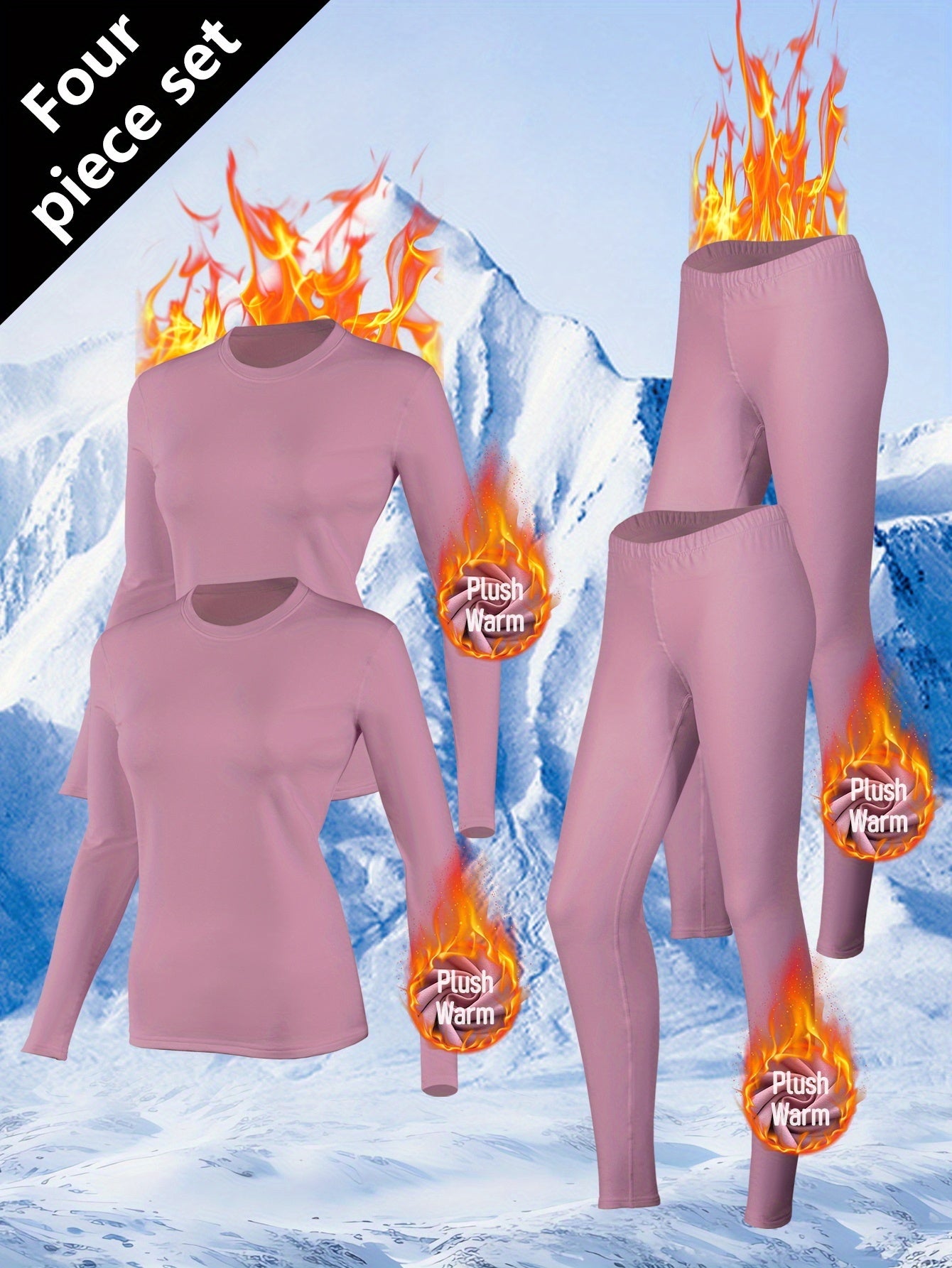 4pcs Autumn Set for Women: Warm Underwear, Fleece-Lined Thermal Base Layer Top and Pants for Winter