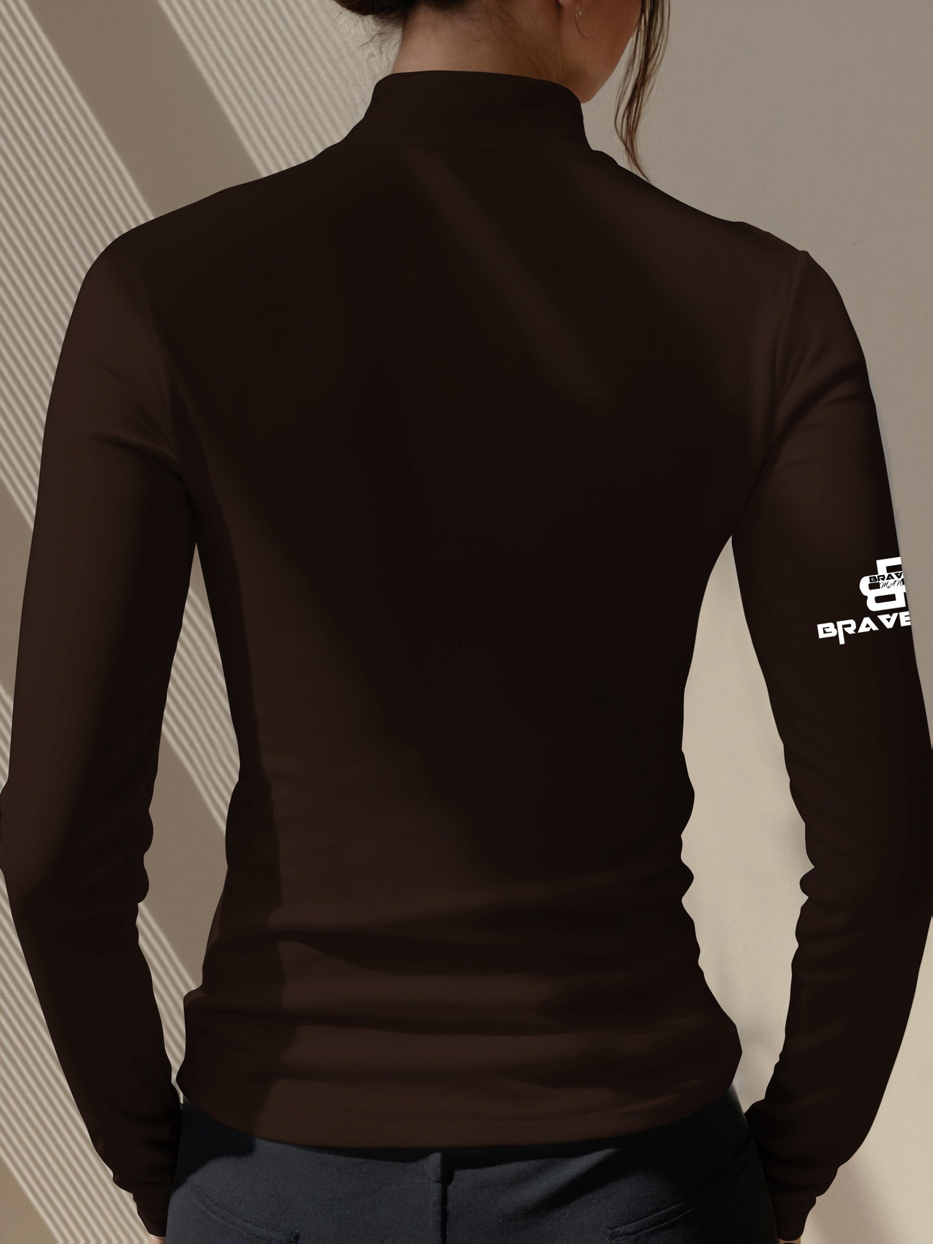 Women's Thermal Turtleneck Sweater Shirt - Long Sleeve White Base with Black Collar & B-Fit Logo Print, Slim-Fit Winter Layering Top, Hand Washable Stretchy -like Texture for Office, Casual & Cold Weather (No Bulk)