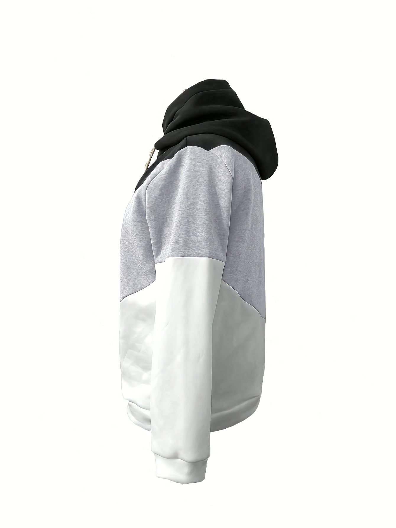 1pc Women'S Plus Size Casual Patchwork Hoodie - Polyester Knit Fabric with Slight Stretch, Hooded Collar, Long Sleeve Pullover for Fall/Winter