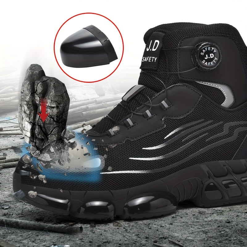 Men's Steel Toe Work Shoes - Breathable Low-Top Casual Shoes with TPU Sole, Durable Fabric Upper & Cushioned Insole for All-Day Comfort - Industrial, Outdoor, Daily Wear (Black)