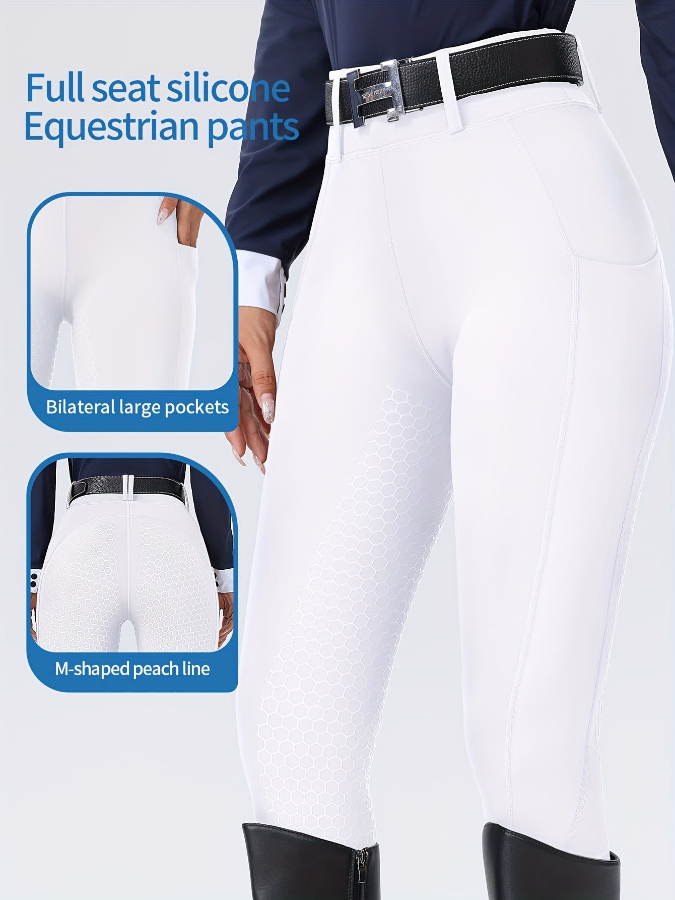 Women's High-Waisted Equestrian Riding Pants - Full Seat Stretch Slim-Fit Bifur Gaps, Durable Machine-Washable Trousers with Pockets for Horseback Riding & All-Season Wear